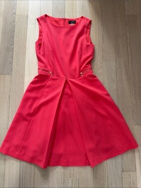 Tahari ASL Coral-Red Sleeveless Fit & Flare Dress